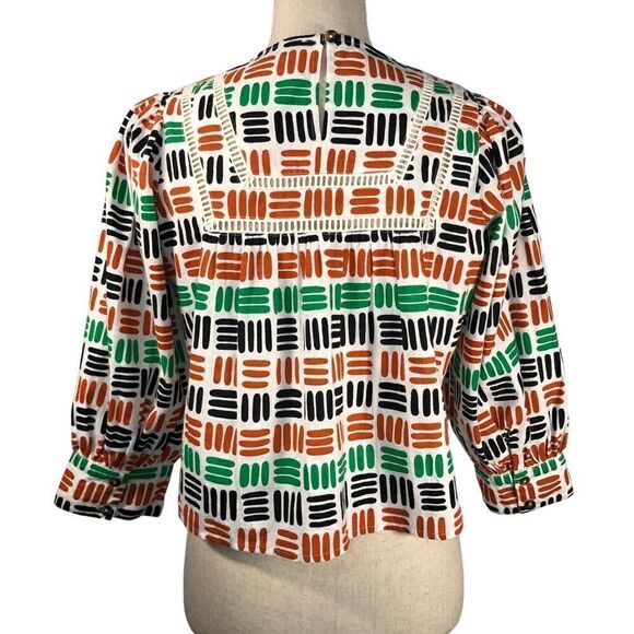 The Odell’s Kylie Blouse Anthropologie Crop Green Motiff Size XS NWOT - Picture 7 of 13
